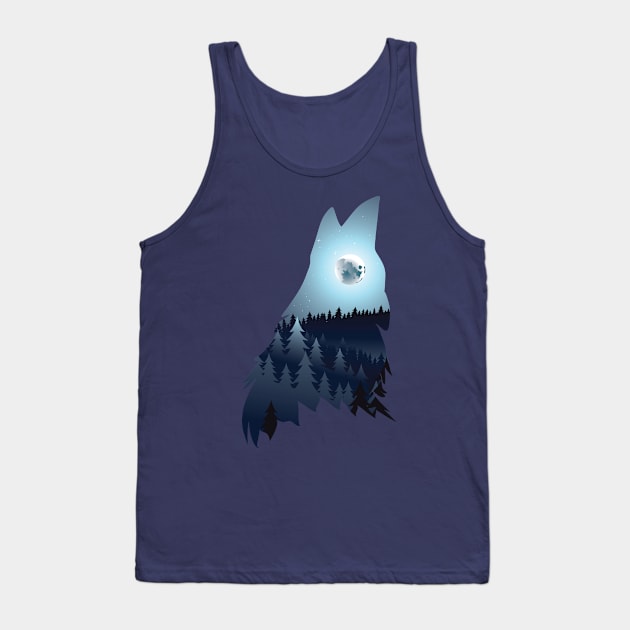 Wolf Howling with Forest blue moon Tank Top by AnnArtshock